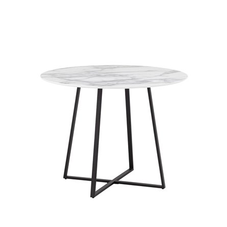 Стол обеденный Дакота 100*100 белый мрамор ножки черные