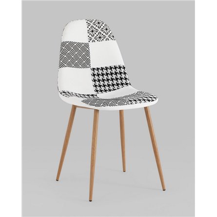 Комплект из четырех стульев|Stool Group|Валенсия SN пэчворк черно-белый, обивка ткань ножки металл с принтом под дерево
