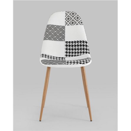 Комплект из четырех стульев|Stool Group|Валенсия SN пэчворк черно-белый, обивка ткань ножки металл с принтом под дерево