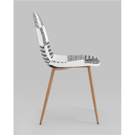 Комплект из четырех стульев|Stool Group|Валенсия SN пэчворк черно-белый, обивка ткань ножки металл с принтом под дерево