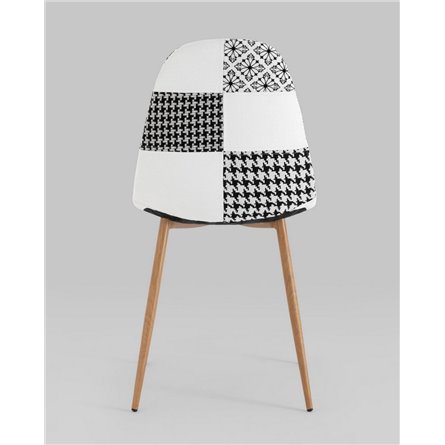 Комплект из четырех стульев|Stool Group|Валенсия SN пэчворк черно-белый, обивка ткань ножки металл с принтом под дерево