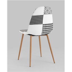 Комплект из четырех стульев|Stool Group|Валенсия SN пэчворк черно-белый, обивка ткань ножки металл с принтом под дерево