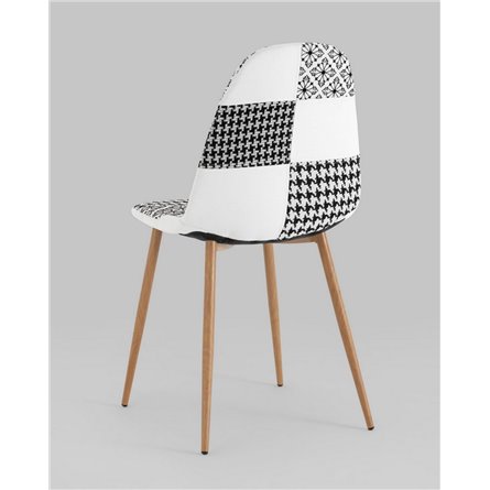 Комплект из четырех стульев|Stool Group|Валенсия SN пэчворк черно-белый, обивка ткань ножки металл с принтом под дерево