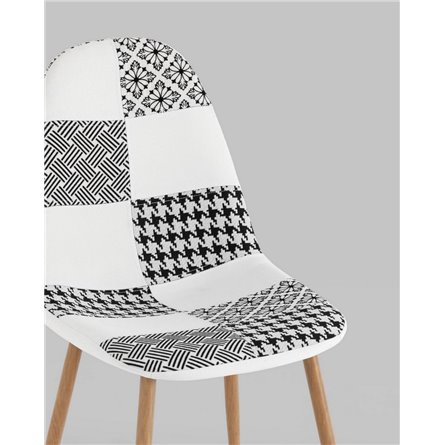 Комплект из четырех стульев|Stool Group|Валенсия SN пэчворк черно-белый, обивка ткань ножки металл с принтом под дерево