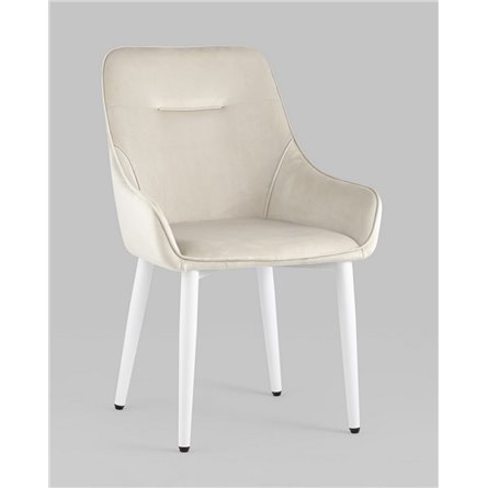 Комплект из четырех стульев|Stool Group|Диана велюр цвет кремовый ножки белые из металла