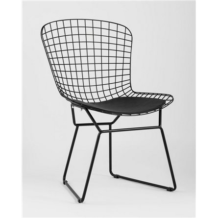 Комплект из четырех стульев|Stool Group|Bertoia металлический черный с черной подушкой из экокожи