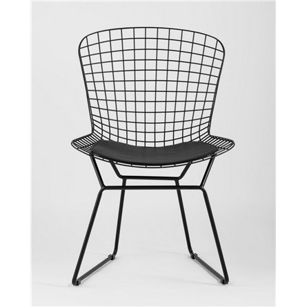 Комплект из четырех стульев|Stool Group|Bertoia металлический черный с черной подушкой из экокожи