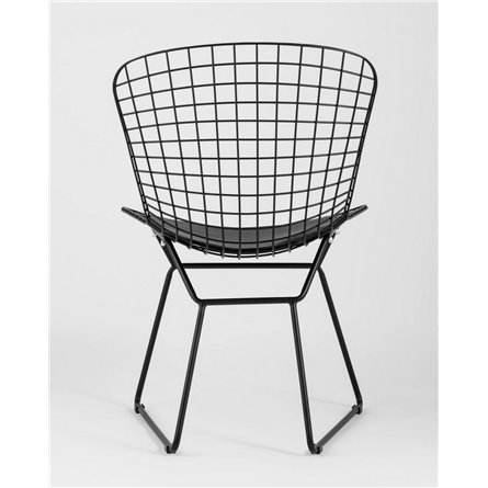 Комплект из четырех стульев|Stool Group|Bertoia металлический черный с черной подушкой из экокожи