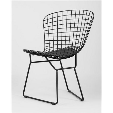 Комплект из четырех стульев|Stool Group|Bertoia металлический черный с черной подушкой из экокожи