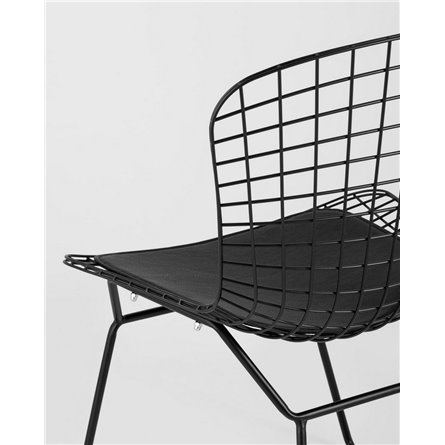 Комплект из четырех стульев|Stool Group|Bertoia металлический черный с черной подушкой из экокожи