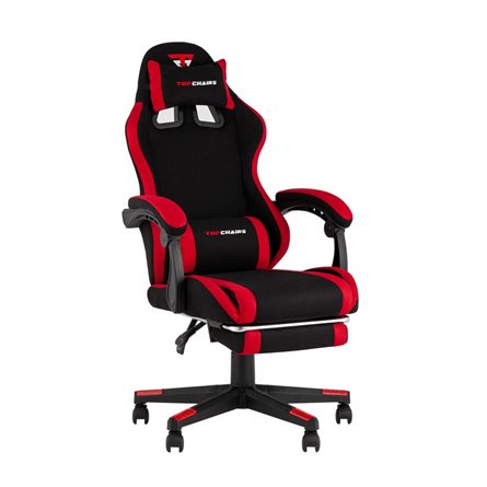 Кресло спортивное TopChairs Prophet с оттоманкой ткань черно-красный