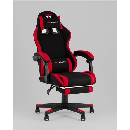 Компьютерное кресло|TopChairs|TopChairs Prophet с оттоманкой, ткань, черно-красный