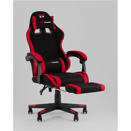 Компьютерное кресло|TopChairs|TopChairs Prophet с оттоманкой, ткань, черно-красный