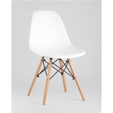 Стул|Stool Group|Eames Style DSW белый пластик, стальной каркас, натуральный массив бука