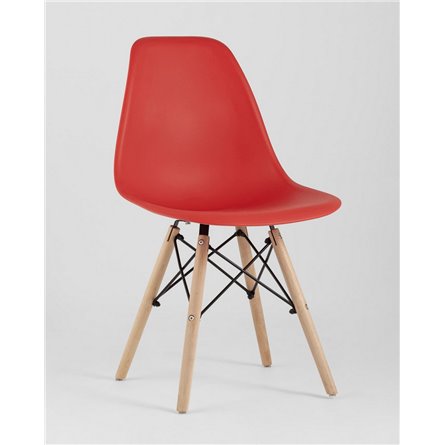 Стул|Stool Group|Eames Style DSW красный пластик, стальной каркас, натуральный массив бука