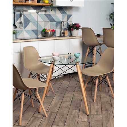 Комплект из четырех стульев|Stool Group|Eames Style DSW бежевый пластик, стальной каркас, натуральный массив бука