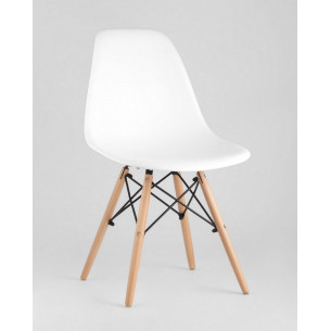 Комплект из четырех стульев|Stool Group|Eames Style DSW белый пластик, стальной каркас, натуральный массив бука