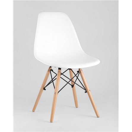 Комплект из четырех стульев|Stool Group|Eames Style DSW белый пластик, стальной каркас, натуральный массив бука
