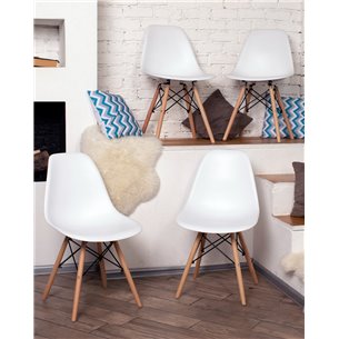 Комплект из четырех стульев|Stool Group|Eames Style DSW белый пластик, стальной каркас, натуральный массив бука
