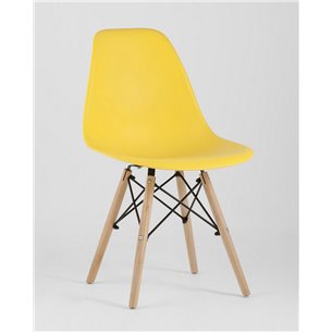 Комплект из четырех стульев|Stool Group|Eames Style DSW желтый пластик, стальной каркас, натуральный массив бука