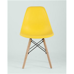 Комплект из четырех стульев|Stool Group|Eames Style DSW желтый пластик, стальной каркас, натуральный массив бука