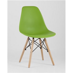 Комплект из четырех стульев|Stool Group|Eames Style DSW зеленый пластик, стальной каркас, натуральный массив бука