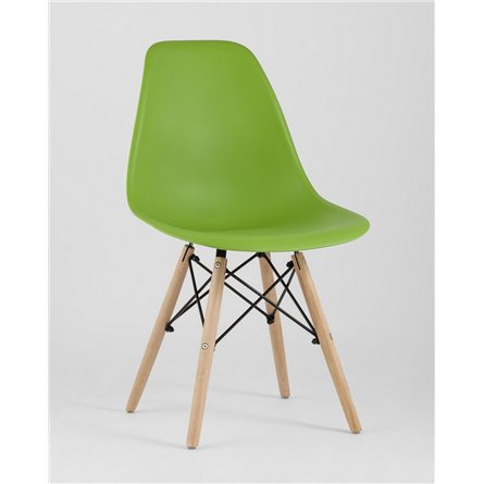 Комплект из четырех стульев|Stool Group|Eames Style DSW зеленый пластик, стальной каркас, натуральный массив бука