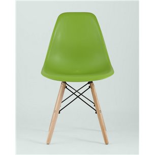 Комплект из четырех стульев|Stool Group|Eames Style DSW зеленый пластик, стальной каркас, натуральный массив бука