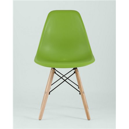 Комплект из четырех стульев|Stool Group|Eames Style DSW зеленый пластик, стальной каркас, натуральный массив бука