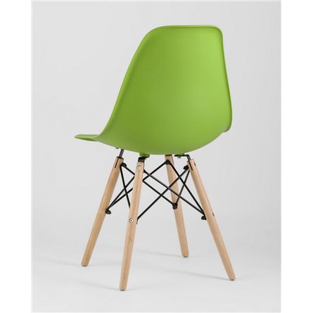 Комплект из четырех стульев|Stool Group|Eames Style DSW зеленый пластик, стальной каркас, натуральный массив бука
