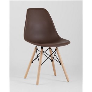 Комплект из четырех стульев|Stool Group|Eames Style DSW коричневый пластик, стальной каркас, натуральный массив бука