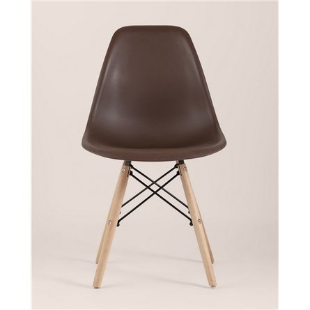 Комплект из четырех стульев|Stool Group|Eames Style DSW коричневый пластик, стальной каркас, натуральный массив бука