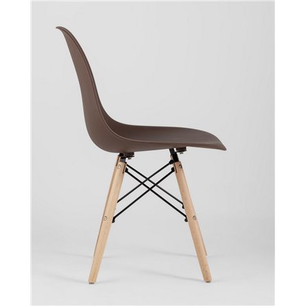 Комплект из четырех стульев|Stool Group|Eames Style DSW коричневый пластик, стальной каркас, натуральный массив бука