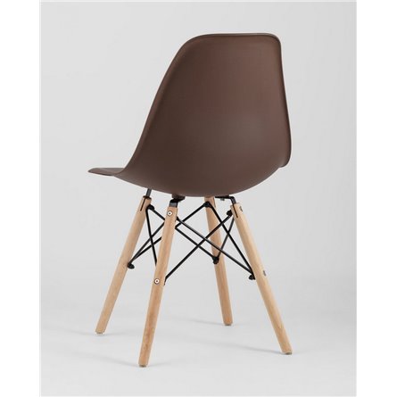 Комплект из четырех стульев|Stool Group|Eames Style DSW коричневый пластик, стальной каркас, натуральный массив бука
