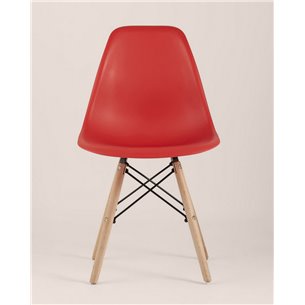 Комплект из четырех стульев|Stool Group|Eames Style DSW красный пластик, стальной каркас, натуральный массив бука