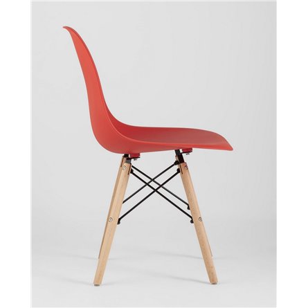 Комплект из четырех стульев|Stool Group|Eames Style DSW красный пластик, стальной каркас, натуральный массив бука