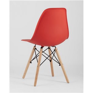 Комплект из четырех стульев|Stool Group|Eames Style DSW красный пластик, стальной каркас, натуральный массив бука