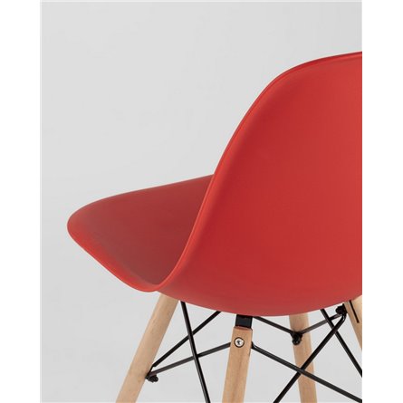 Комплект из четырех стульев|Stool Group|Eames Style DSW красный пластик, стальной каркас, натуральный массив бука