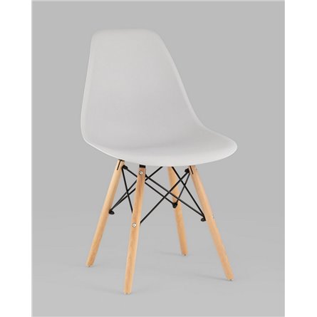 Комплект из четырех стульев|Stool Group|Eames Style DSW светло-серый пластик, стальной каркас, натуральный массив бука