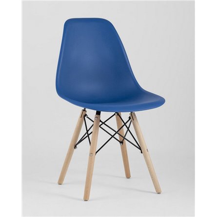 Комплект из четырех стульев|Stool Group|Eames Style DSW синий пластик, стальной каркас, натуральный массив бука
