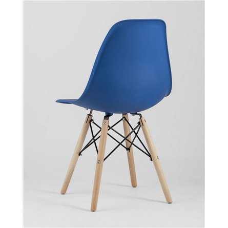 Комплект из четырех стульев|Stool Group|Eames Style DSW синий пластик, стальной каркас, натуральный массив бука