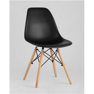 Комплект из четырех стульев|Stool Group|Eames Style DSW черный пластик, стальной каркас, натуральный массив бука