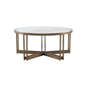Журнальный столик Алиада 90х90 см светлая керамика сталь шампань