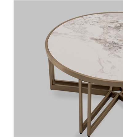 Журнальный стол|Stool Group|Алиада 90х90 см светлая керамика сталь шампань