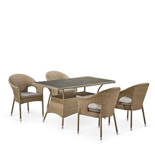 Обеденный комплект плетеной мебели T198B/Y79B-W56 Light Brown (4+1)