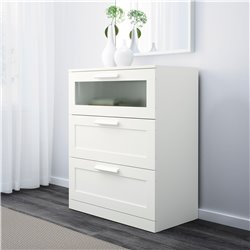 Комод с 3 ящиками IKEA BRIMNES, 78х95 см, белый, белый/матовое стекло