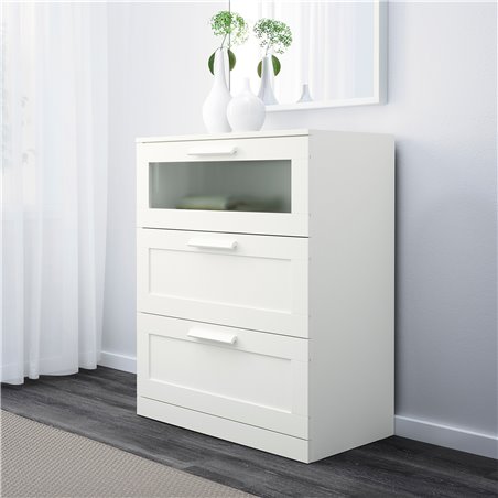 Комод с 3 ящиками IKEA BRIMNES, 78х95 см, белый, белый/матовое стекло