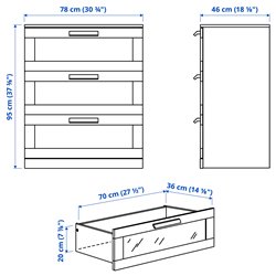 Комод с 3 ящиками IKEA BRIMNES, 78х95 см, белый, белый/матовое стекло
