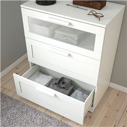 Комод с 3 ящиками IKEA BRIMNES, 78х95 см, белый, белый/матовое стекло