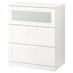 Комод с 3 ящиками IKEA BRIMNES, 78х95 см, белый, белый/матовое стекло